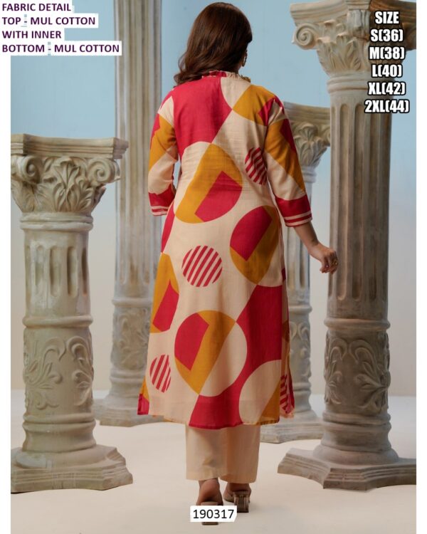 Mul Cotton Abstract Printed Kurti Pant Set for Women with Inner