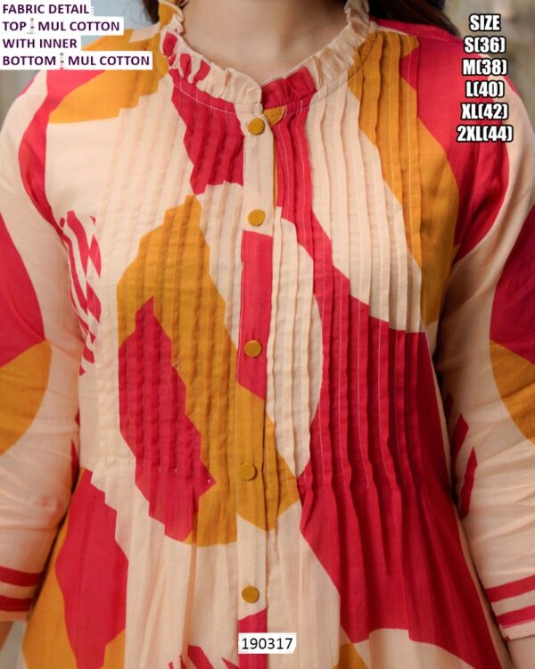 Mul Cotton Abstract Printed Kurti Pant Set for Women with Inner