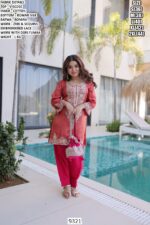 Viscose Embroidered Kurti Set with Roman Silk Bottom for Women