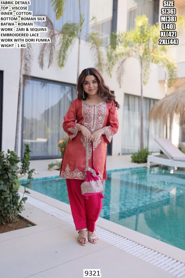 Viscose Embroidered Kurti Set with Roman Silk Bottom for Women