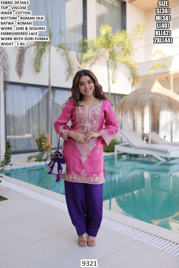 Viscose Embroidered Kurti Set with Roman Silk Bottom for Women