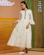 White Mul Cotton Embroidered Kurti Pant Set for Women with Inner & Moti Work