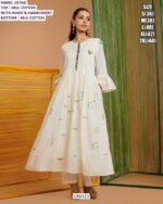 White Mul Cotton Embroidered Kurti Pant Set for Women with Inner & Moti Work