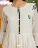 White Mul Cotton Embroidered Kurti Pant Set for Women with Inner & Moti Work