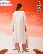 White Mul Cotton Embroidered Kurti Pant Set for Women with Inner & Moti Work