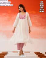 White Mul Cotton Embroidered Kurti Pant Set for Women with Inner & Moti Work
