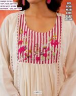 White Mul Cotton Embroidered Kurti Pant Set for Women with Inner & Moti Work