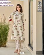Women’s Mul Cotton Kurti Pant Set with Polka Dots and Floral Print