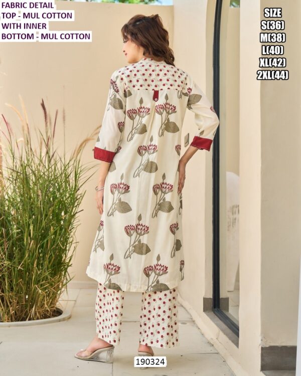 Women’s Mul Cotton Kurti Pant Set with Polka Dots and Floral Print