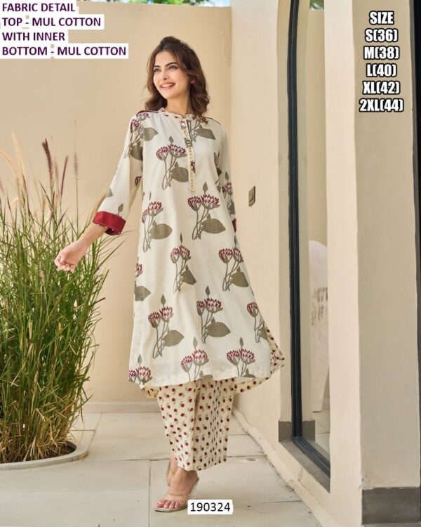 Women’s Mul Cotton Kurti Pant Set with Polka Dots and Floral Print