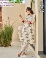 Women’s Mul Cotton Kurti Pant Set with Polka Dots and Floral Print