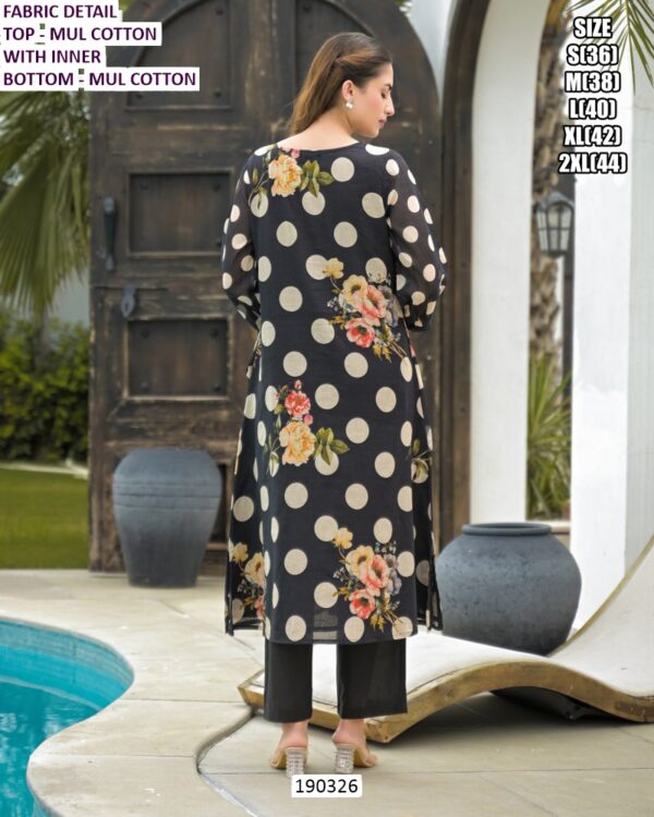 Women’s Mul Cotton Kurti Pant Set with Polka Dots and Floral Print