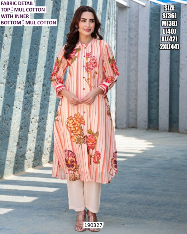 Premium Cotton Kurti Pant Set for Women with Floral Border Print