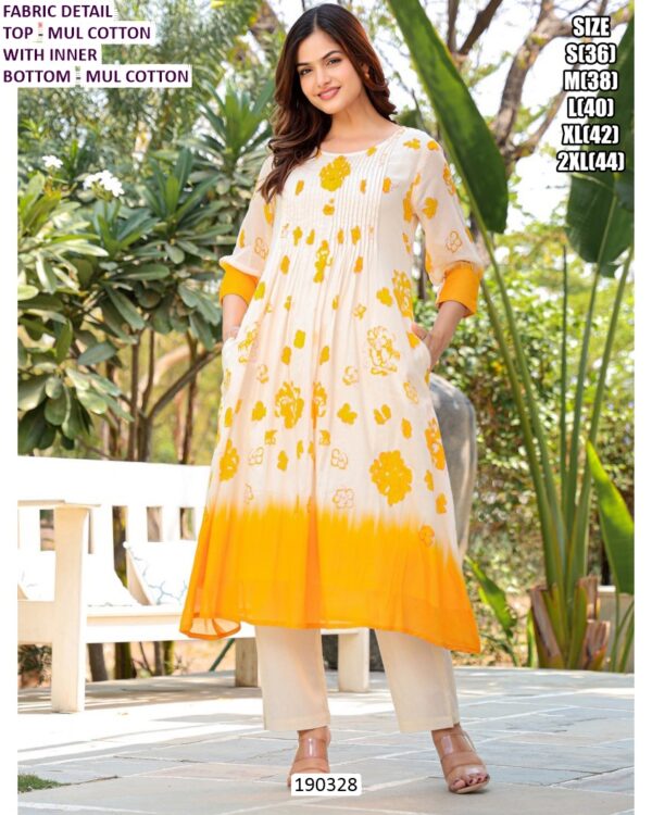 Premium Cotton Kurti Pant Set for Women with Floral Border Print