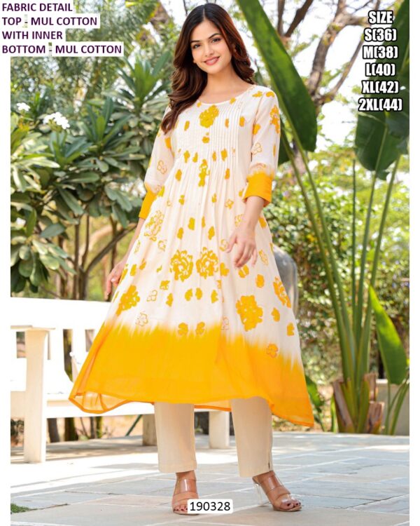 Premium Cotton Kurti Pant Set for Women with Floral Border Print