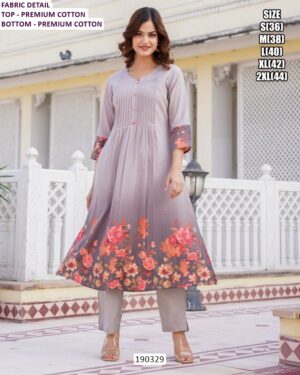 Premium Cotton Kurti Pant Set for Women with Floral Border Print