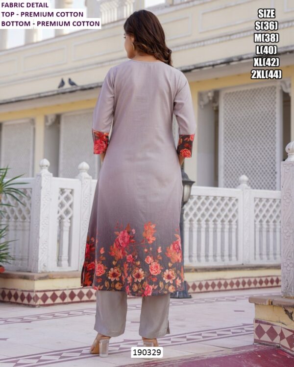 Premium Cotton Kurti Pant Set for Women with Floral Border Print