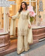 Viscose Jacquard Silk Embroidered Kurta Gharara Dupatta Set for Women