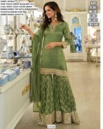 Viscose Jacquard Silk Embroidered Kurta Gharara Dupatta Set for Women