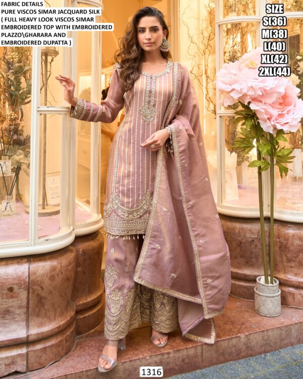 Viscose Jacquard Silk Embroidered Kurta Gharara Dupatta Set for Women