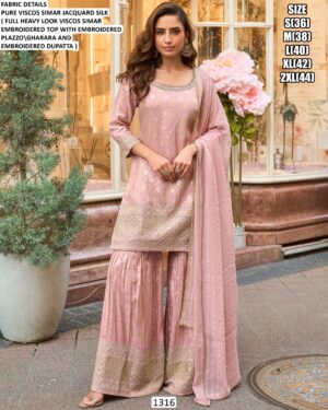 Viscose Jacquard Silk Embroidered Kurta Gharara Dupatta Set for Women