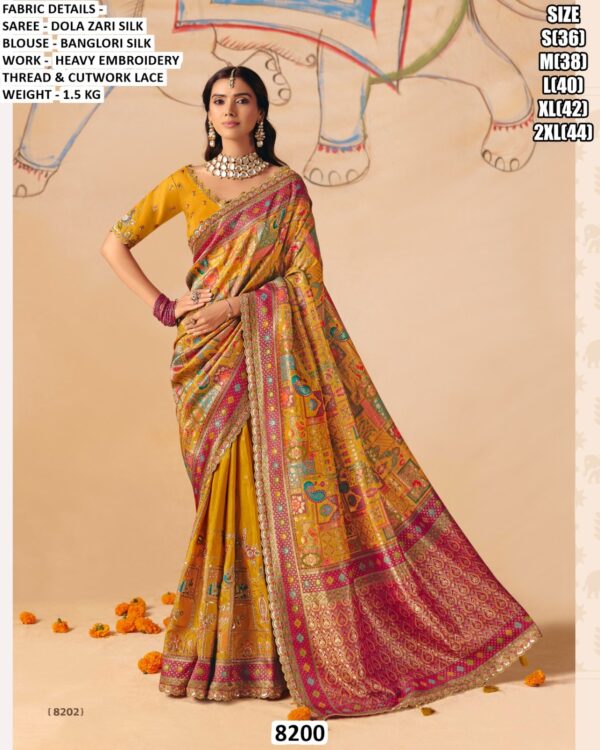 Women’s Designer Dola Zari Silk Saree with Embroidered Banglori Silk Blouse