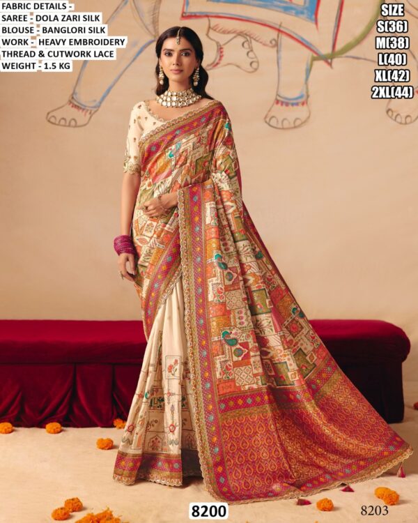 Women’s Designer Dola Zari Silk Saree with Embroidered Banglori Silk Blouse