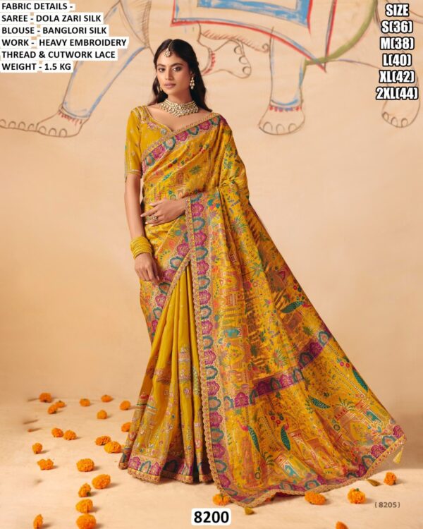 Women’s Designer Dola Zari Silk Saree with Embroidered Banglori Silk Blouse