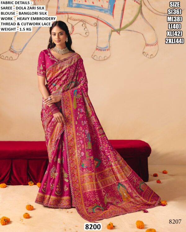 Women’s Designer Dola Zari Silk Saree with Embroidered Banglori Silk Blouse