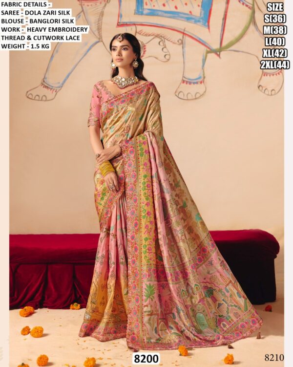 Women’s Designer Dola Zari Silk Saree with Embroidered Banglori Silk Blouse