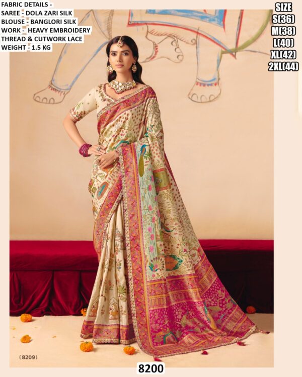 Women’s Designer Dola Zari Silk Saree with Embroidered Banglori Silk Blouse