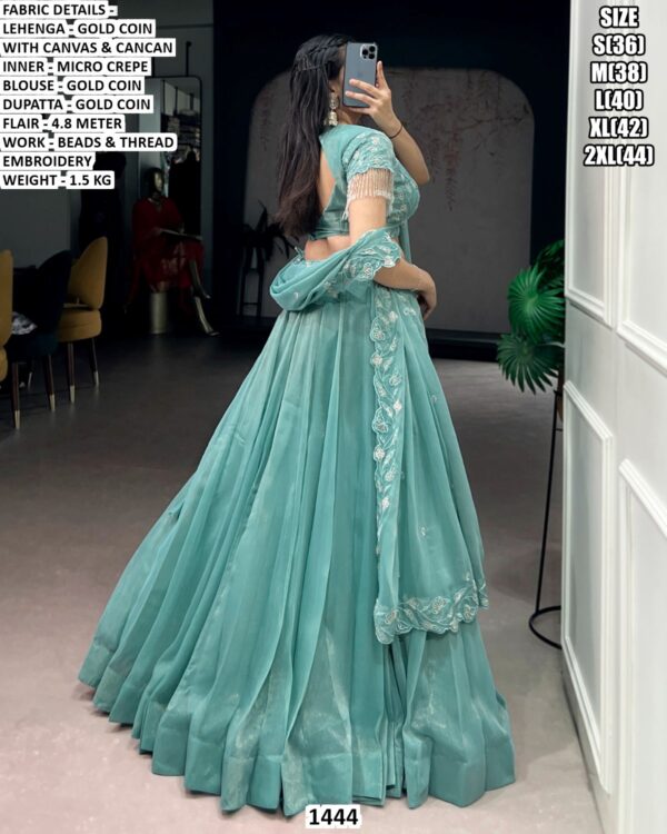 Gold Coin Lehenga Choli with Dupatta for Women – Beads and Thread Embroidery