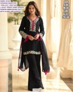 Women’s Premium Simar Silk Embroidered Mirror Work Kurta Palazzo Dupatta Set