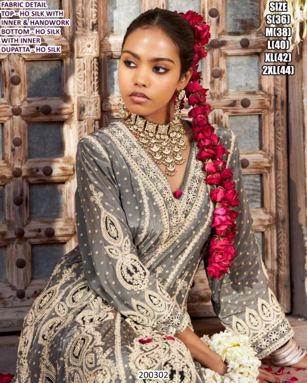 Women’s Grey Ho Silk Designer Sharara Set with Handwork and Dupatta