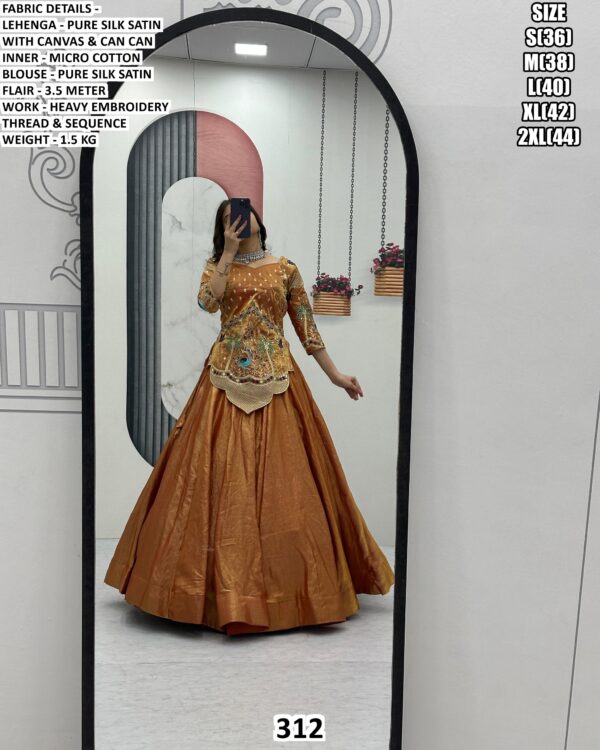 Women’s Designer Pure Silk Satin Lehenga Set with Thread and Sequence Embroidery