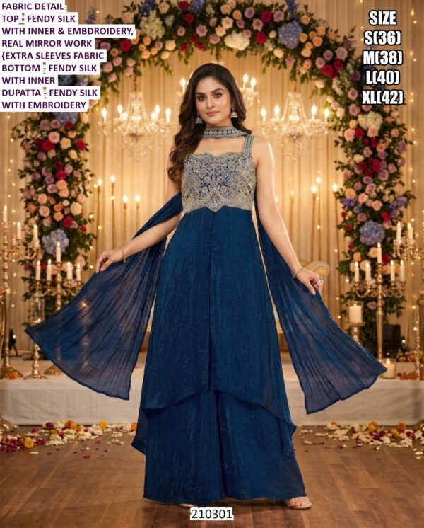 Women’s Fendy Silk Suit Set with Embroidery, Beads Work and Dupatta