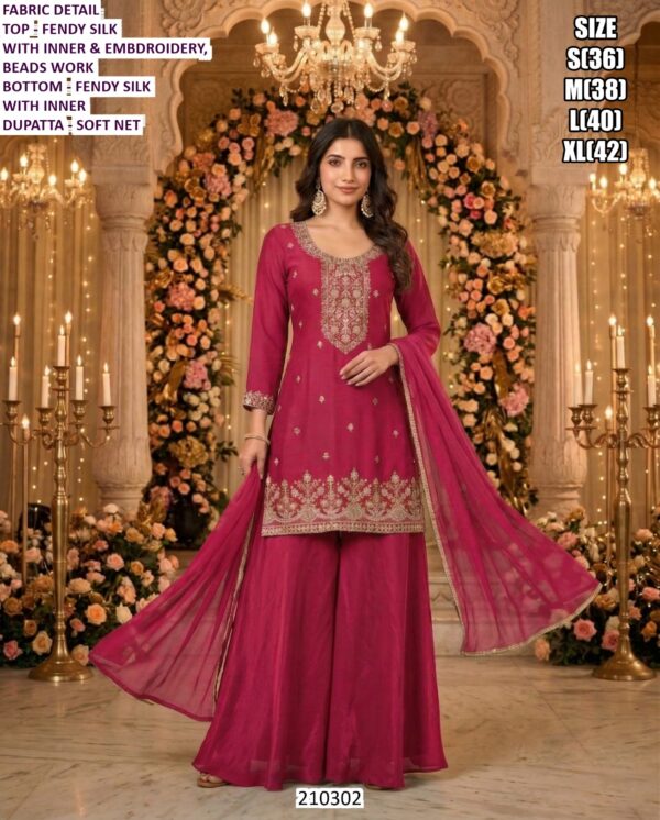 Women’s Fendy Silk Suit Set with Embroidery, Beads Work and Dupatta