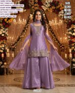 Designer Festive Palazzo Suit in Fendy Silk with Embroidered Kurta and Soft Net Dupatta