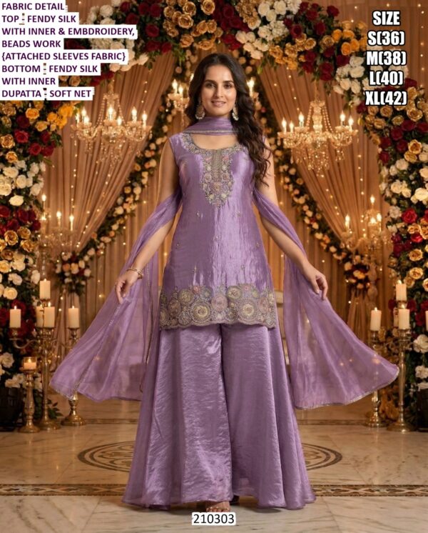 Designer Festive Palazzo Suit in Fendy Silk with Embroidered Kurta and Soft Net Dupatta