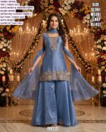 Designer Festive Palazzo Suit in Fendy Silk with Embroidered Kurta and Soft Net Dupatta