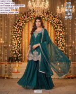 Designer Festive Palazzo Suit in Fendy Silk with Embroidered Kurta and Soft Net Dupatta