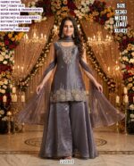 Designer Festive Palazzo Suit in Fendy Silk with Embroidered Kurta and Soft Net Dupatta
