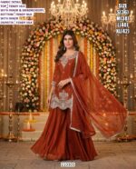 Designer Festive Palazzo Suit in Fendy Silk with Embroidered Kurta and Soft Net Dupatta