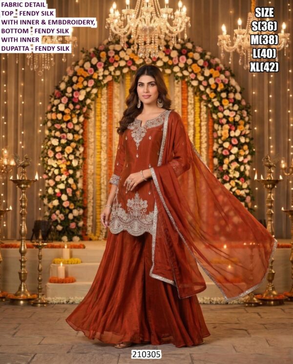 Designer Festive Palazzo Suit in Fendy Silk with Embroidered Kurta and Soft Net Dupatta