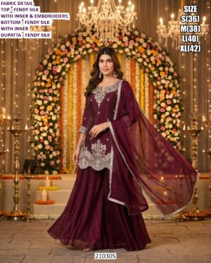 Designer Festive Palazzo Suit in Fendy Silk with Embroidered Kurta and Soft Net Dupatta
