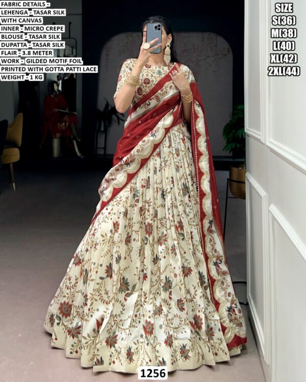 Women’s Designer Tasar Silk Lehenga Set in Magenta with Gilded Motif Foil Print