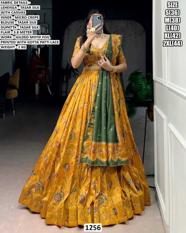 Women’s Designer Tasar Silk Lehenga Set in Magenta with Gilded Motif Foil Print