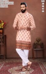 Men’s Festive Muslin Cotton Kurta with Embroidered Detail and Scenic Digital Print