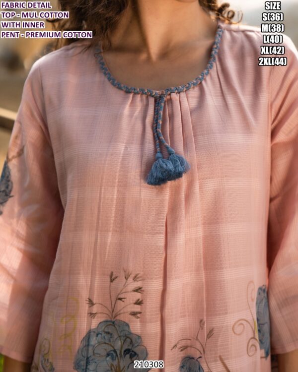 Women’s Peach Mul Cotton Kurti Set with Premium Cotton Pant