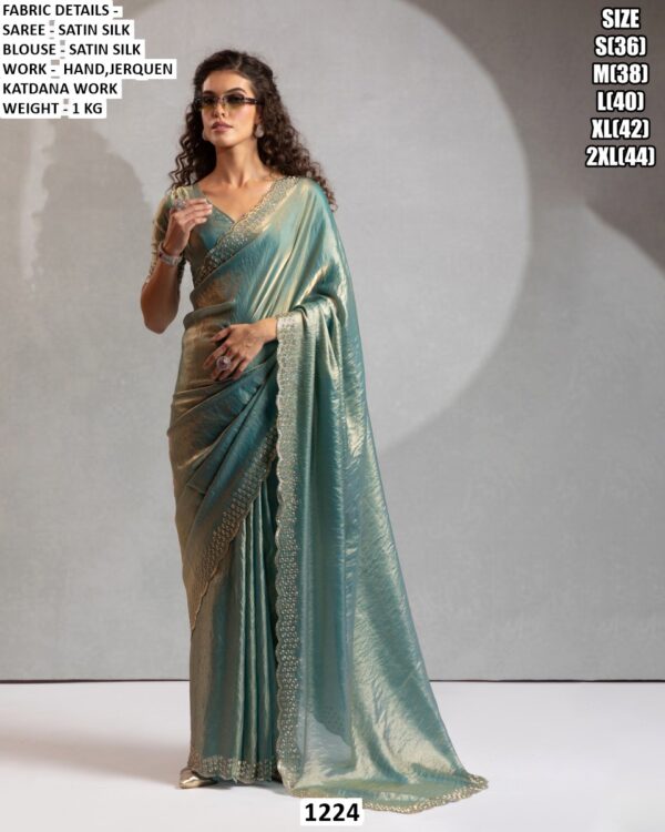 Women’s Designer Satin Silk Saree In Blush With Handwork Blouse